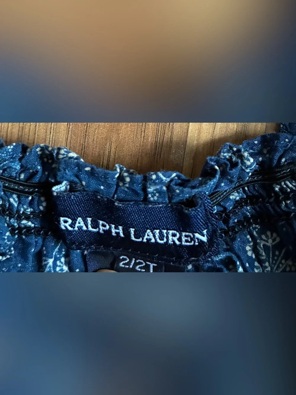 Ralph Lauren Toddler Girl Blue Marcelline Ditsy Floral Smocked Peplum Top 2T